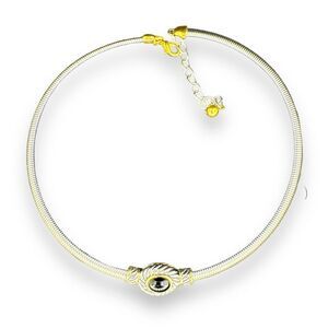 Domed Omega Black Stone Center Necklace Gold & Silver Tone Chain 16-18"